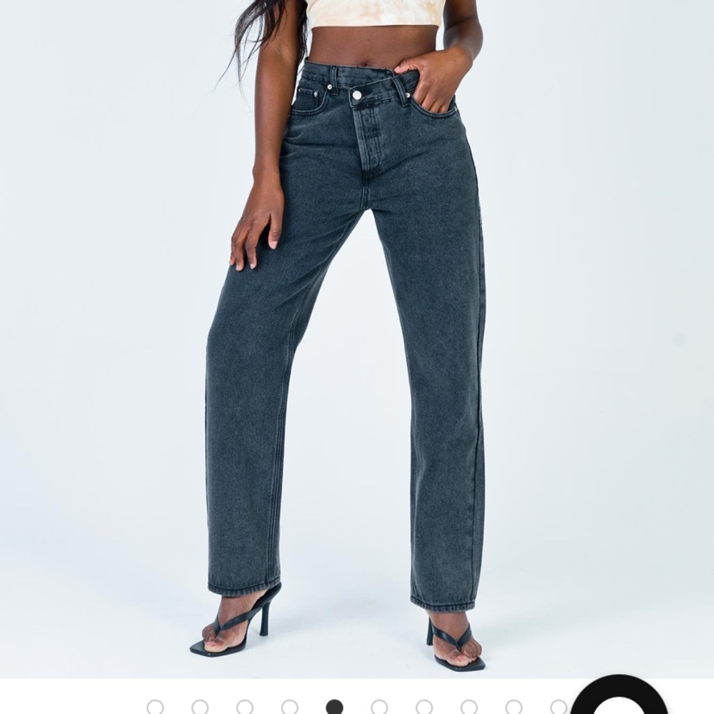 Asymmetrical black straight leg jeans